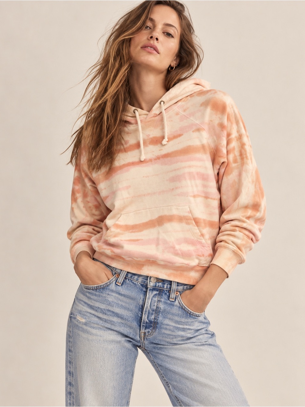 MOTHER The Square Hoodie Sugar Plum Fairy Pink Tie Dye Cotton Sweatshirt S